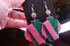 Jockey Silk Earrings - Green/Pink